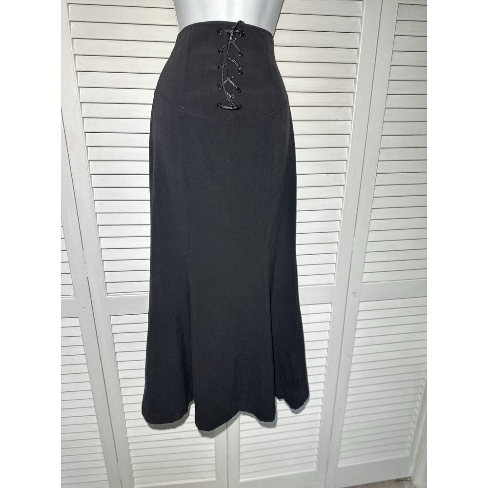 VTG Y2K Newport News Black Corset Lace Up Mermaid Maxi Skirt 4 Romantic Goth - Picture 9 of 14